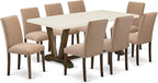 East West Furniture V727AB747-9 9 Piece Dining Table Set Includes a Rectangle Dining Room Table with V-Legs and 8 Light Sable Linen Fabric Upholstered Chairs, 40x72 Inch, Multi-Color