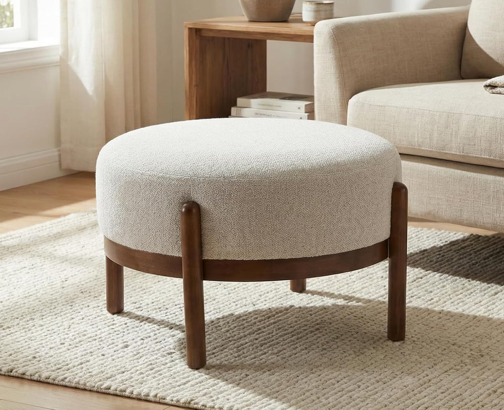 Ya-Home Modern Ottoman, Soft Sherpa Fabric Footrest Bench with Solid Wooden L...