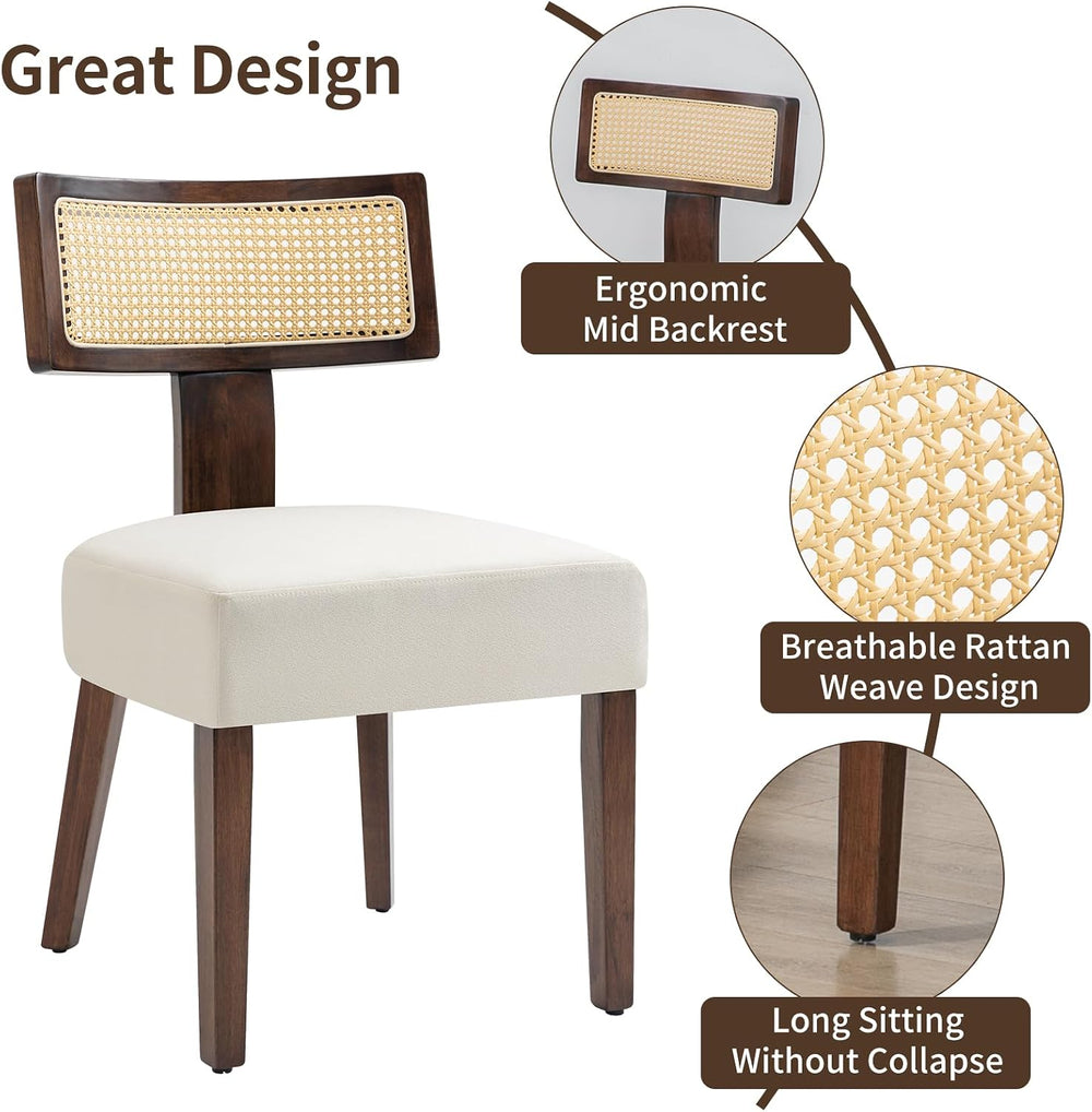 Rattan Dining Chairs Set of 2, Farmhouse Kitchen Chair with Cane Back & W...