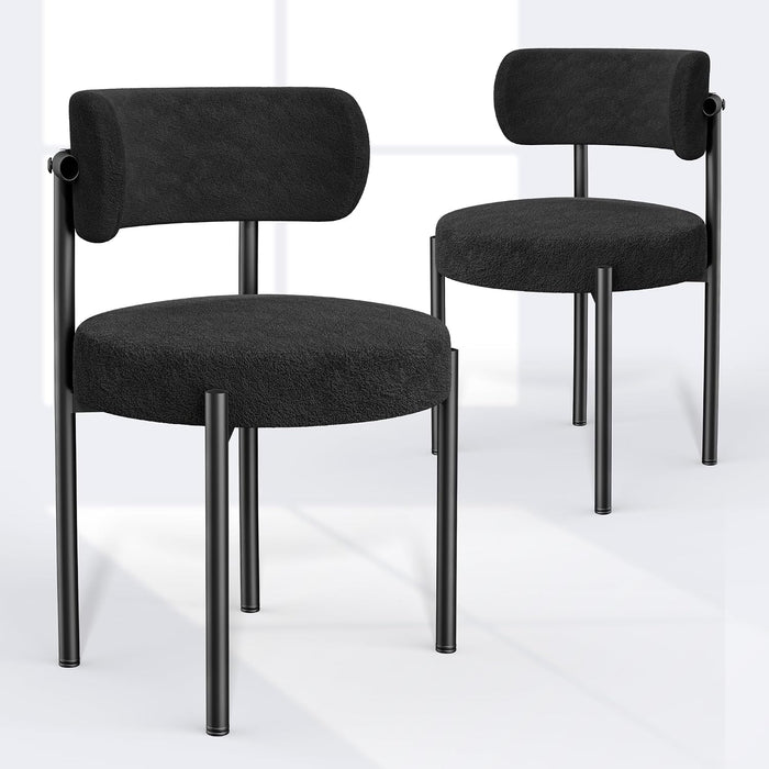 PatioPerk Boucle Dining Chairs Set of 2, Black Mid Century Morden Chair
