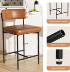 Bar Stools Set of 4, Faux Leather Counter Height Barstools with Curved Back, 25 Inch Upholstered Bar Chairs, Modern Counter Stools for Kitchen lsland, Caramel