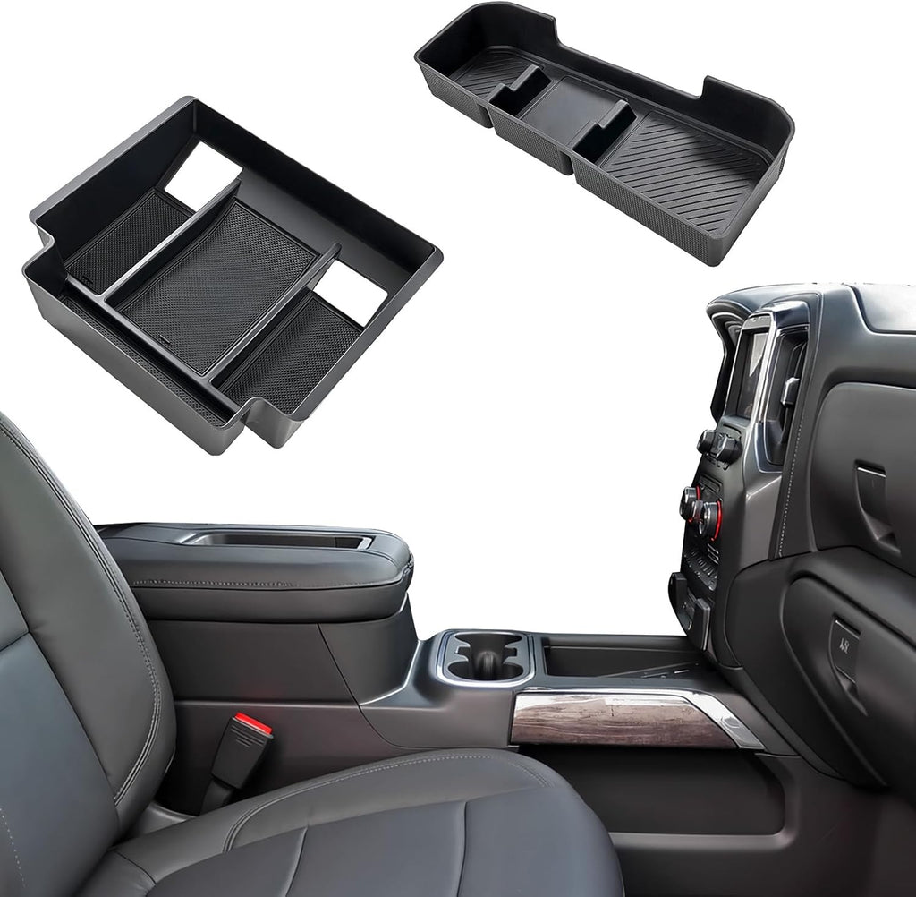 ELECFRESH 2PCS Center Console Organizer Tray for 2022 2023 2024 2025 Chevrolet Silverado Accessories, Armrest Storage Box and Center Console Storage for Chevrolet Silverado