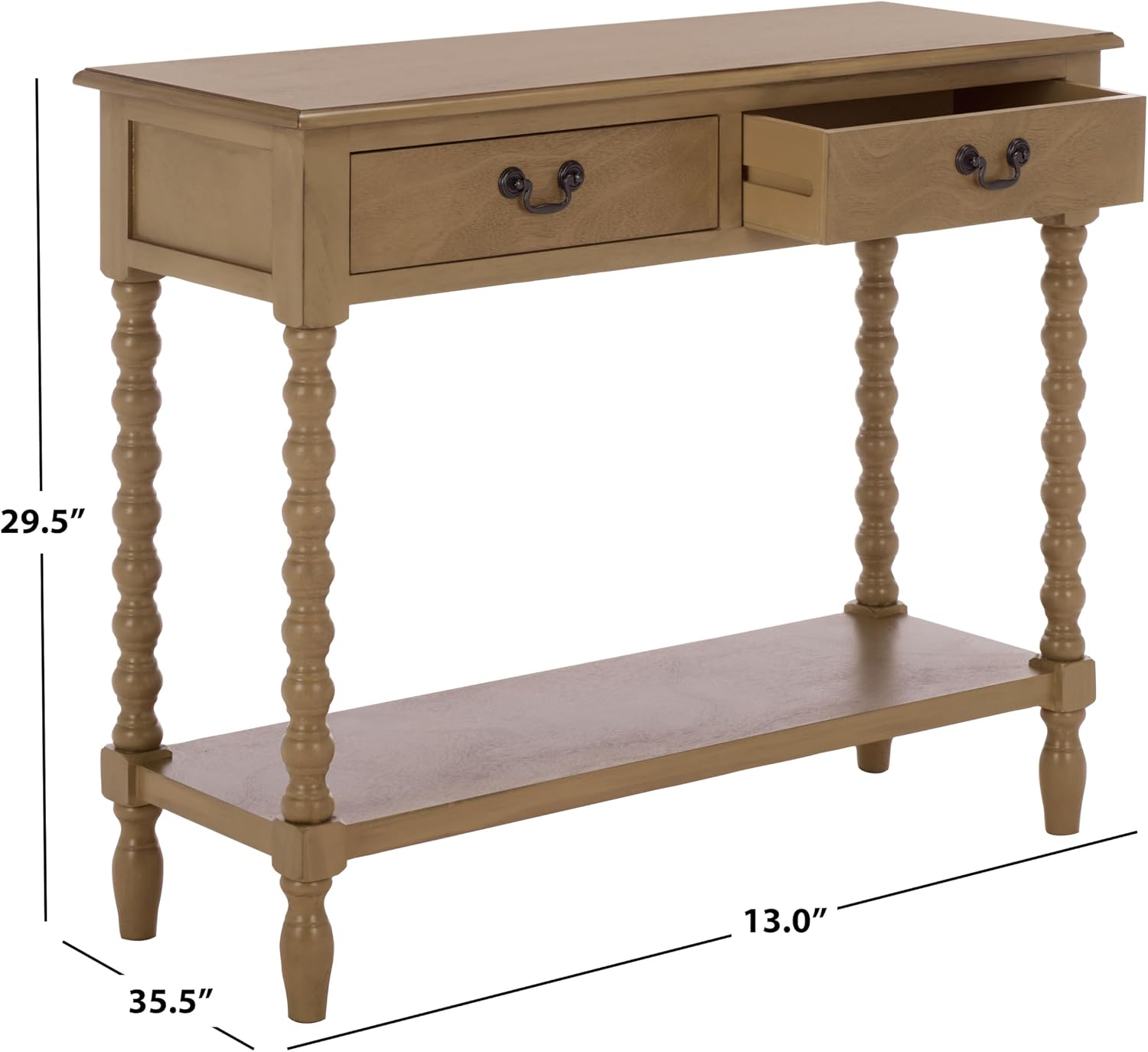 SAFAVIEH Furniture - Athena 2-Drawer Console Table - Desert Brown - Solid Wood - Farmhouse Classic Design - Ideal for Entryway, Living Room, Hallway, 35.5" W x 13" D x 29.5" H (CNS5702F)