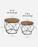 VASAGLE Small Coffee Table Set of 2, Round Coffee Table with Steel Frame, Side End Table for Living Room, Bedroom, Office, Rustic Brown and Ink Black