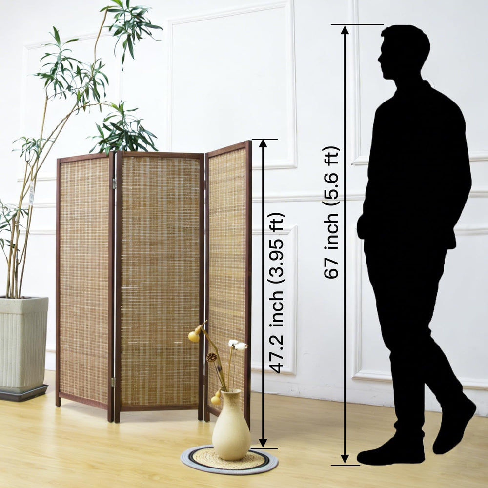 Furnnylane 3 Panel Short Room Divider Screen,Brown Freestanding Partition,Sma...