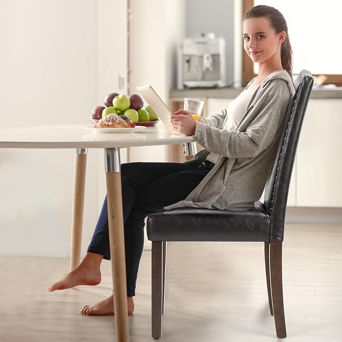 DUMOS Dining Chairs Set of 4, Moden PU Leather Kitchen Table Chairs with Wooden Legs and Padded Seat for Dining Room/Kitchen/Living Room/Restaurant, Brown