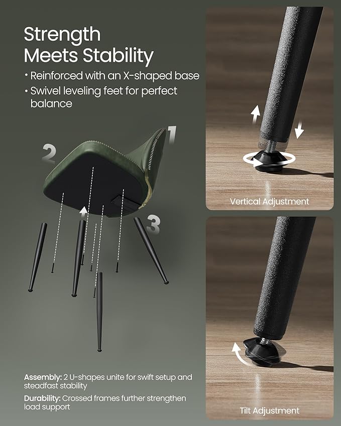 VASAGLE EKHO Collection - Dining Chairs Set of 4, Upholstered Kitchen Chairs, Comfortable Seat, Synthetic Leather with Stitching, Mid-Century Modern, Easy Assembly, with Storage Pocket, Forest Green