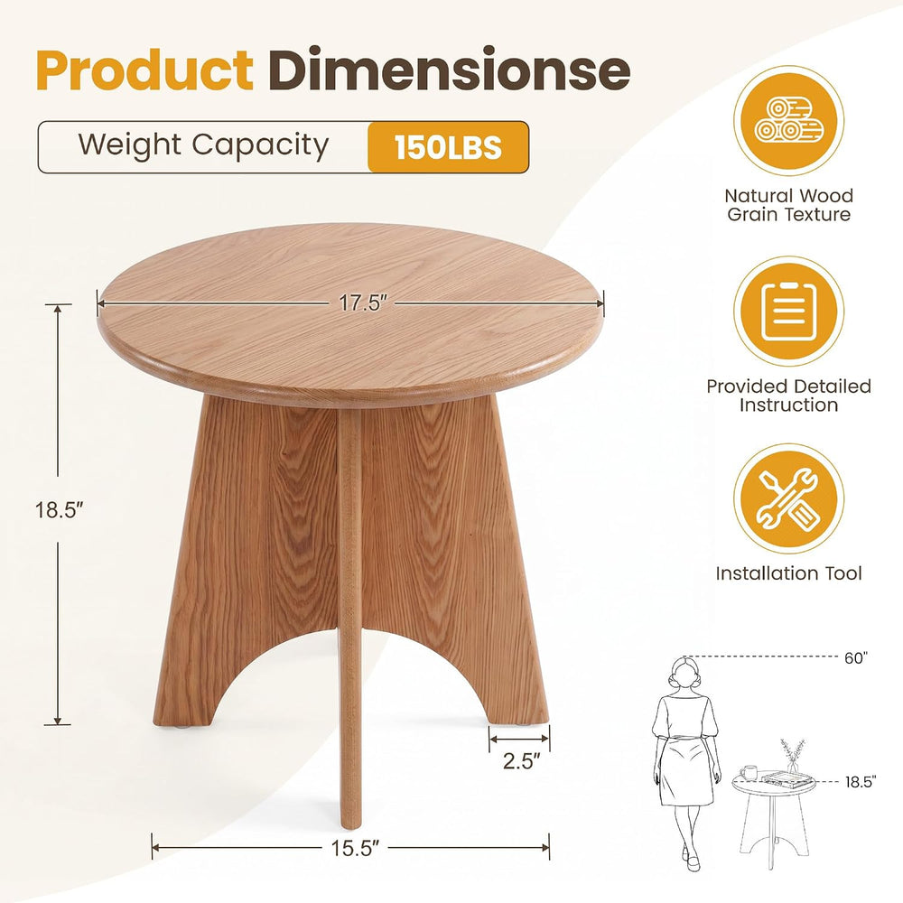 Round Side Table with Unique Panel Leg Design, Sturdy Nightstand for Bedroom,...