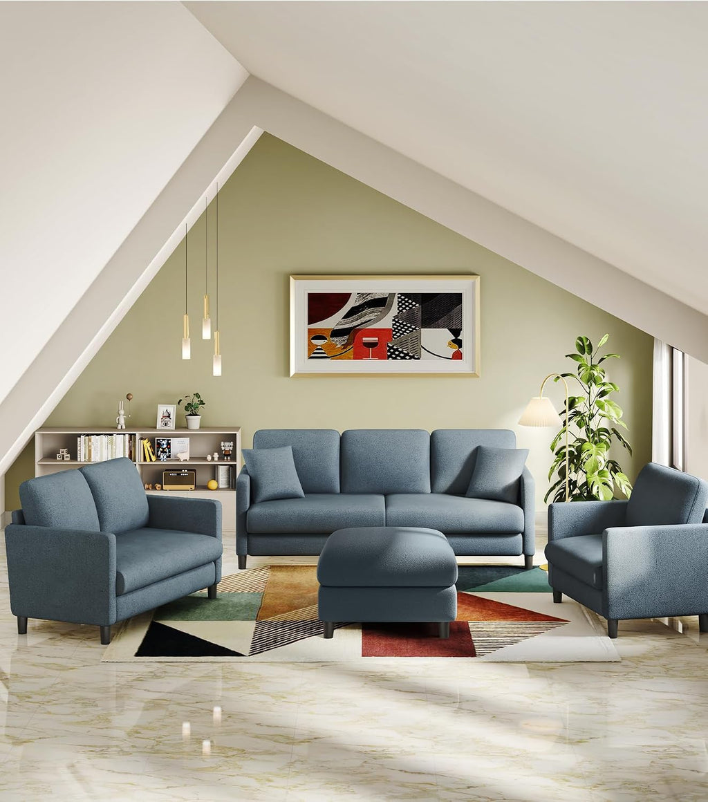 Welzona Loveseat, 51" Small Couch, Comfy Teddy Love Seat for Living Room, Tool-Free Setup Loveseat Sofa for Small Spaces, All-Wood Small Sofa Couch for Bedroom, Blue Grey