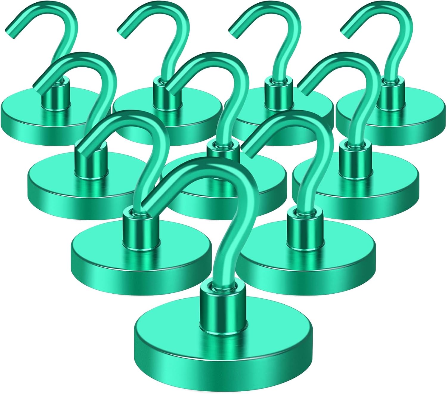 MIKEDE Strong Magnetic Hooks, 120Lbs Heavy Duty Magnetic Hooks for Cruise, Neodymium Earth Magnets with Hooks for Hanging, Super Metal Industrial Magnets for Grill, Storage (Green,10 Pack)