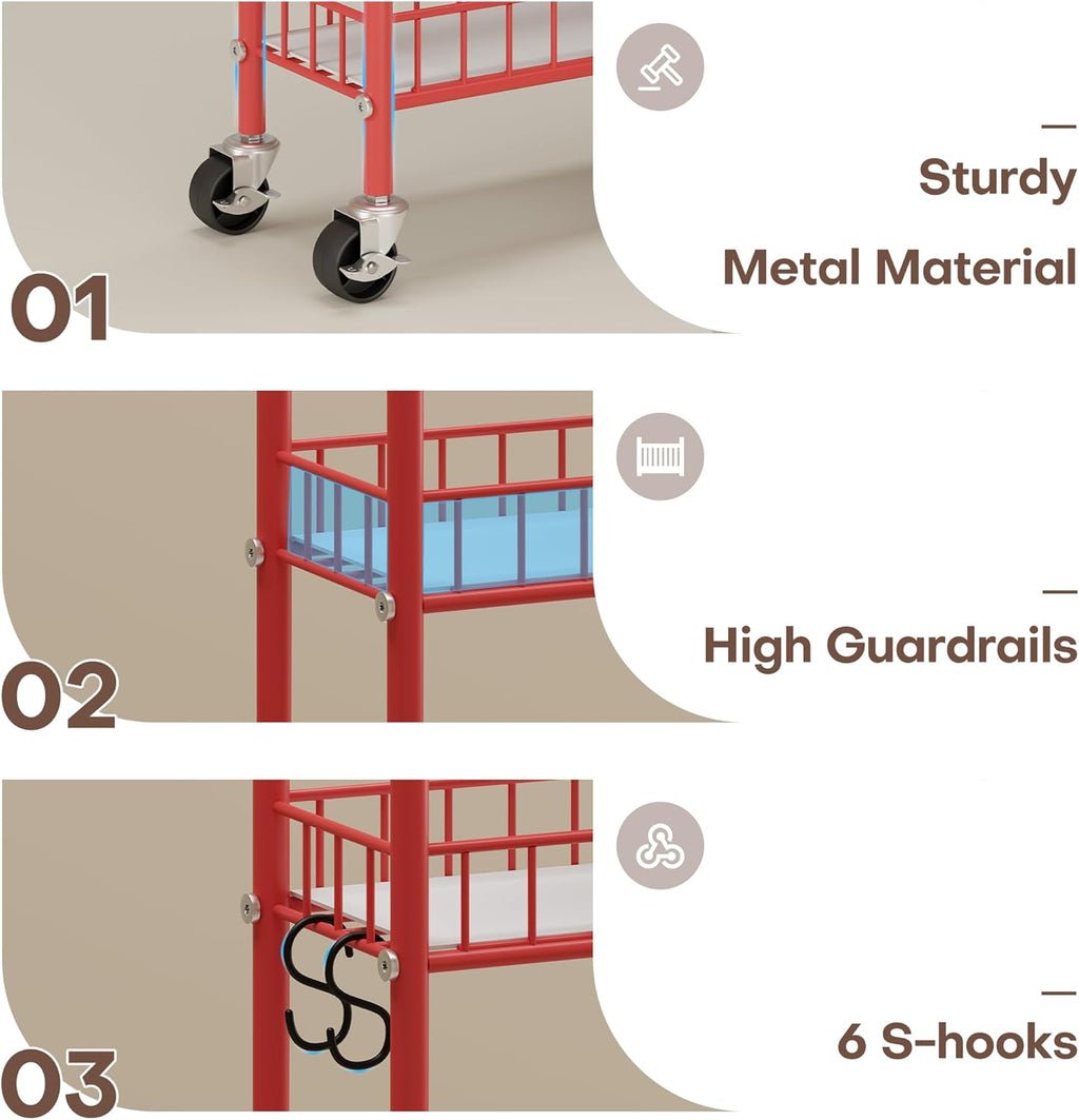 Slim Rolling Storage Cart 6 Tier, Metal Kitchen Rolling Utility Cart with Lockable Wheels for Kitchen, Bathroom, Office, Laundry Room, Small Narrow Spaces (Red 6 Inches)