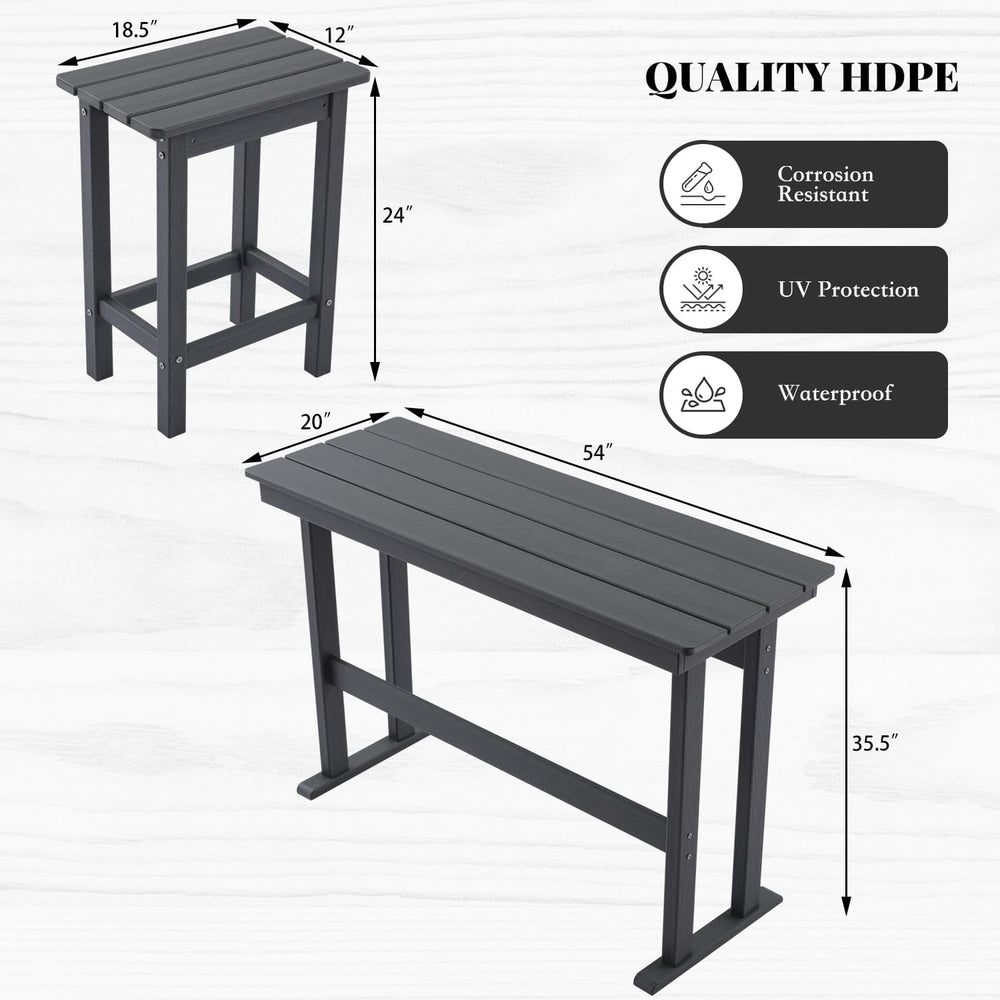 3 Pcs HDPE Outdoor Bar Set of 2 Includes Bar Height Table and Chairs, Patio B...