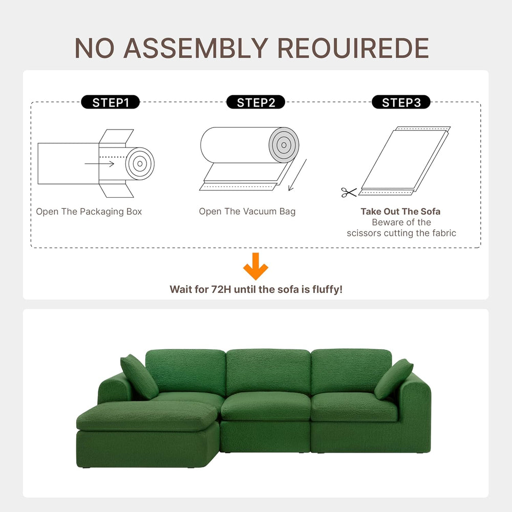 KISLOT 108" Cloud Couch,Sectional No Assembly Required,Modular Sofa with...