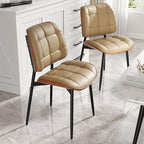 Dining Chairs Set of 4, Mid Century Modern Dining Room Chair, Upholstered Faux Leather Kitchen Chairs with Thick Cushion and Walnut Bentwood Back for Kitchen Dining Room, Khaki