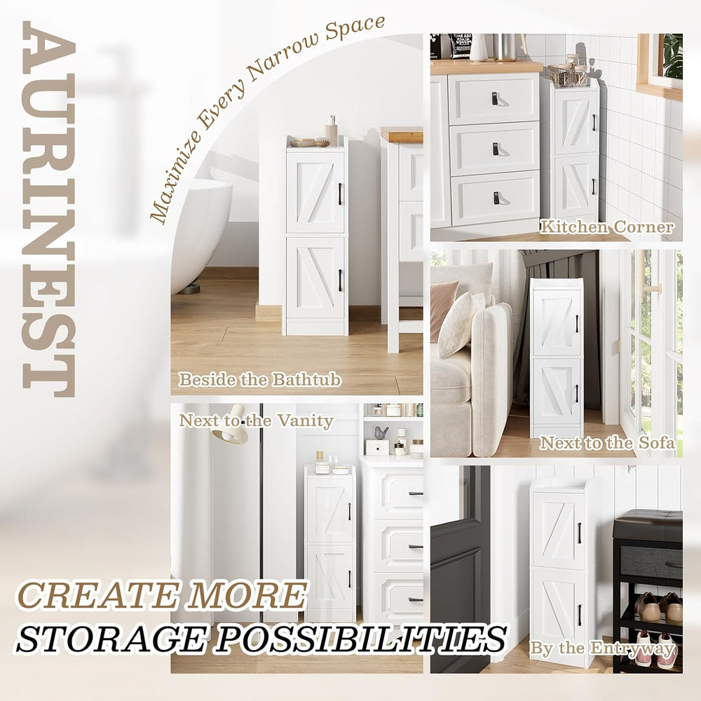 Narrow Bathroom Storage Cabinet with 2 Doors and Shelves, 9.8" W Small S...