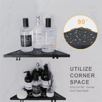 Corner Shower Shelf with 4 Hooks,10 Inch 304 Stainless Steel Recessed Bathroom Shelves,No-Drilling Installation for Tiled Wall,Matte Black, 2-Pack