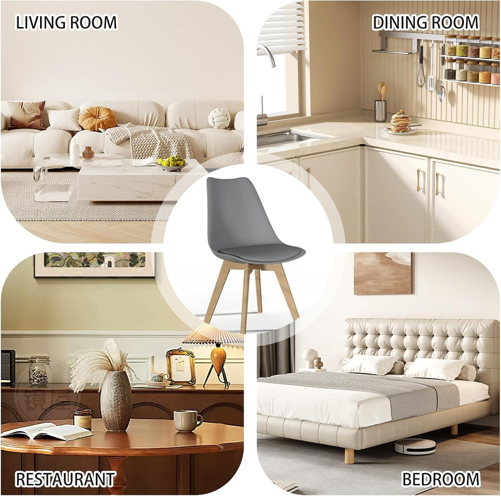 Dining Chairs Set of 4, PU Leather Kitchen Chairs,Wood Legs (Gray, 4 PC) | Mi...