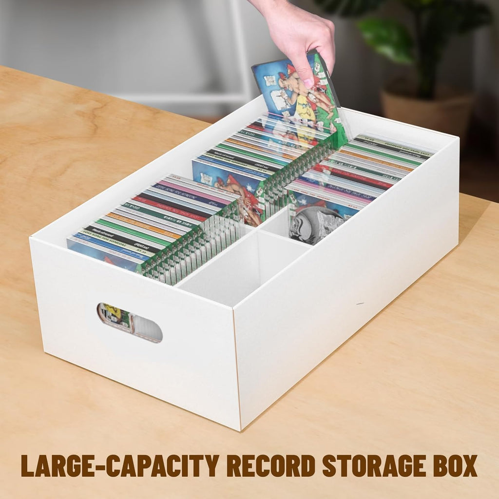 NUMINA 3 Pack CD Storage Boxes, Holds 240 CDs Total (80 Each) with Lift-Off Lid, Heavy Duty Cardboard CD Organizer with 4 Sections for Jewel Cases, CD Collection & Media Storage