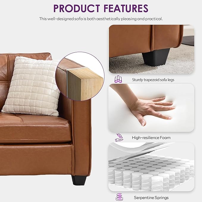 TYBOATLE Brown Sofa Couch Sectional Couches for Living Room, Comfy Faux Leather Modular Convertible L Shaped Sofas with USB & Ottoman, Leather Sectional with Side Pockets for RV Apartment Office