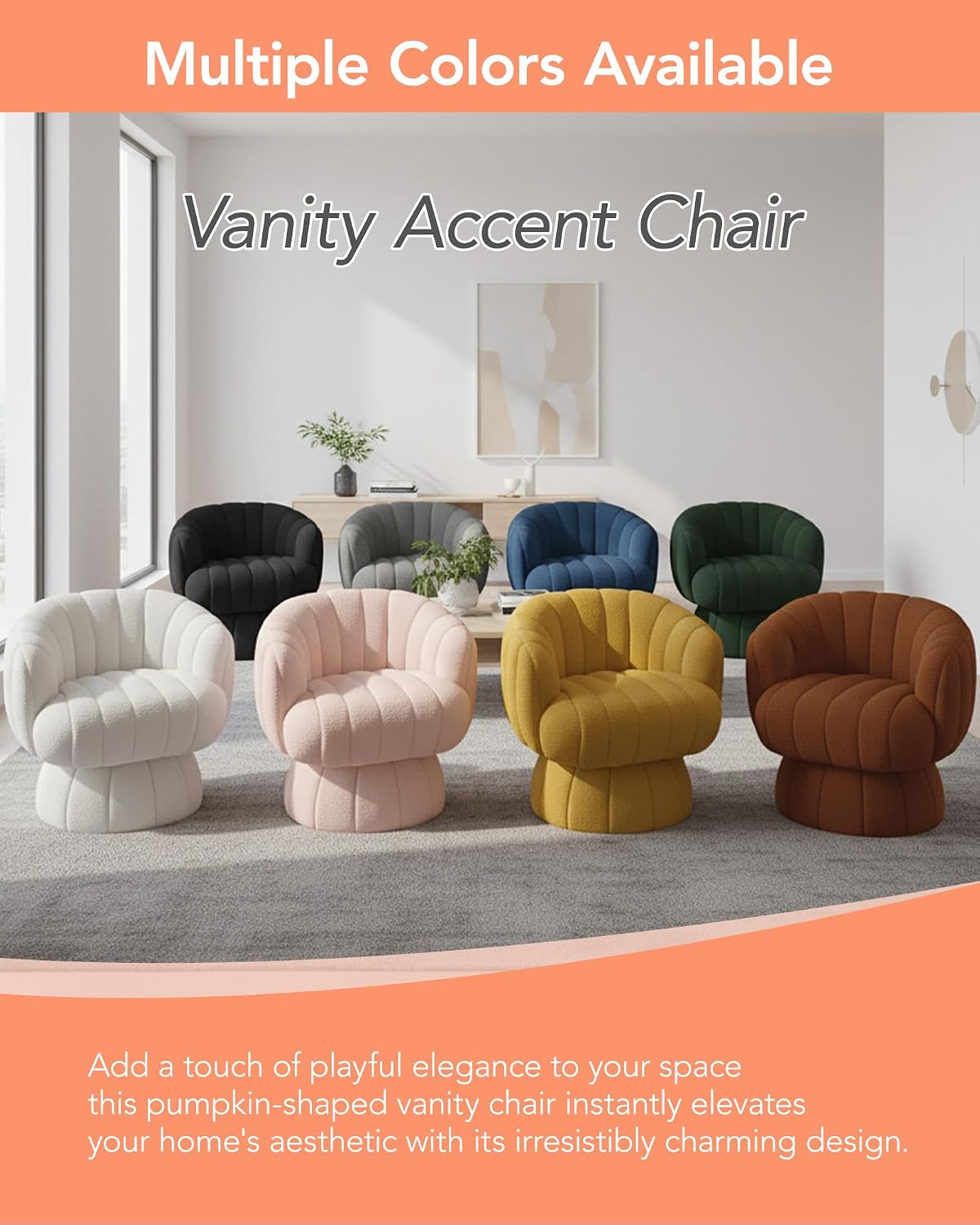 Vanity 360-Degree Swivel Accent Chair - Mid Century Modern Plush Round Makeup Chair, Relaxing Comfy Lounge Sofa Arm Chairs, Idear for Living Room, Bedroom (Green Velvet Fabric)