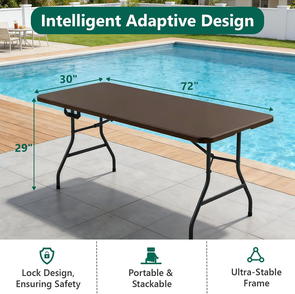 6FT Folding Table, Heavy Duty Plastic Fold-in-Half Utility Table with Handle,...