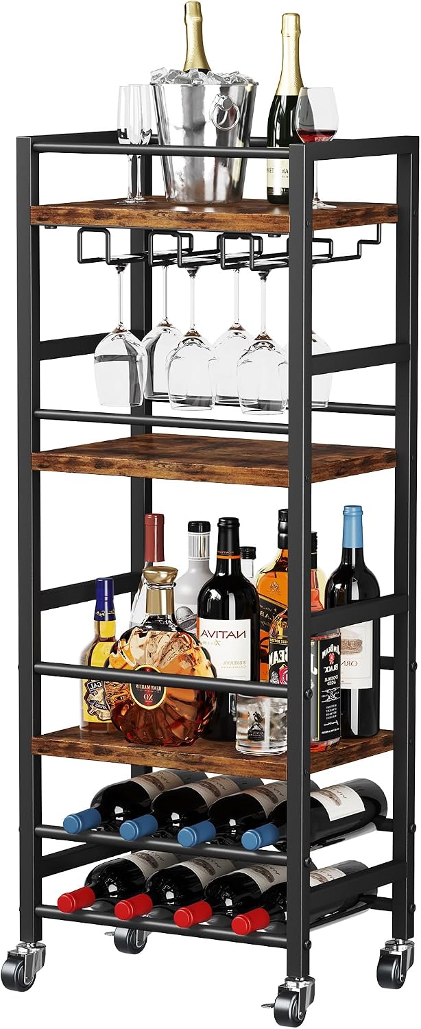 Homeiju Small Bar Cart with 5-Tier Shelf, Mobile Kitchen Shelf with Wine Rack...