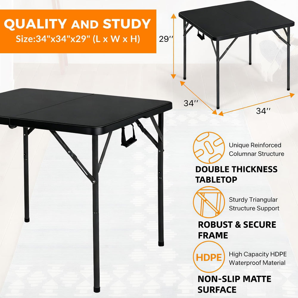 34" Square Folding Table, Portable Folding Card Table with Collapsible L...