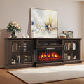 98" Farmhouse TV Stand with 36" Fireplace for Living Room,Media Entertainment Center with Adjustable Shelves and Large Storage Cabinets, TVs up to 100", Brown