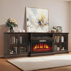 98" Farmhouse TV Stand with 36" Fireplace for Living Room,Media Entertainment Center with Adjustable Shelves and Large Storage Cabinets, TVs up to 100", Brown