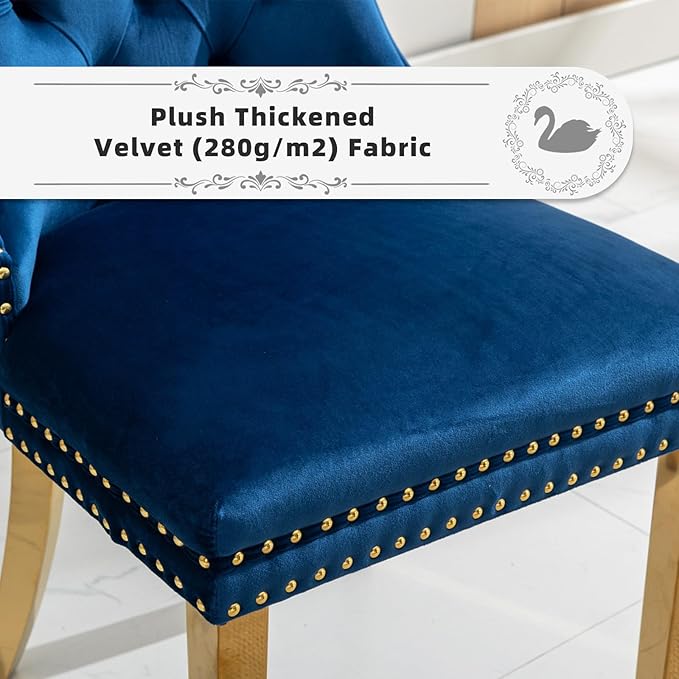 Velvet Upholstered Dining Chairs Set of 4, Modern Style Kitchen Side Chairs w...