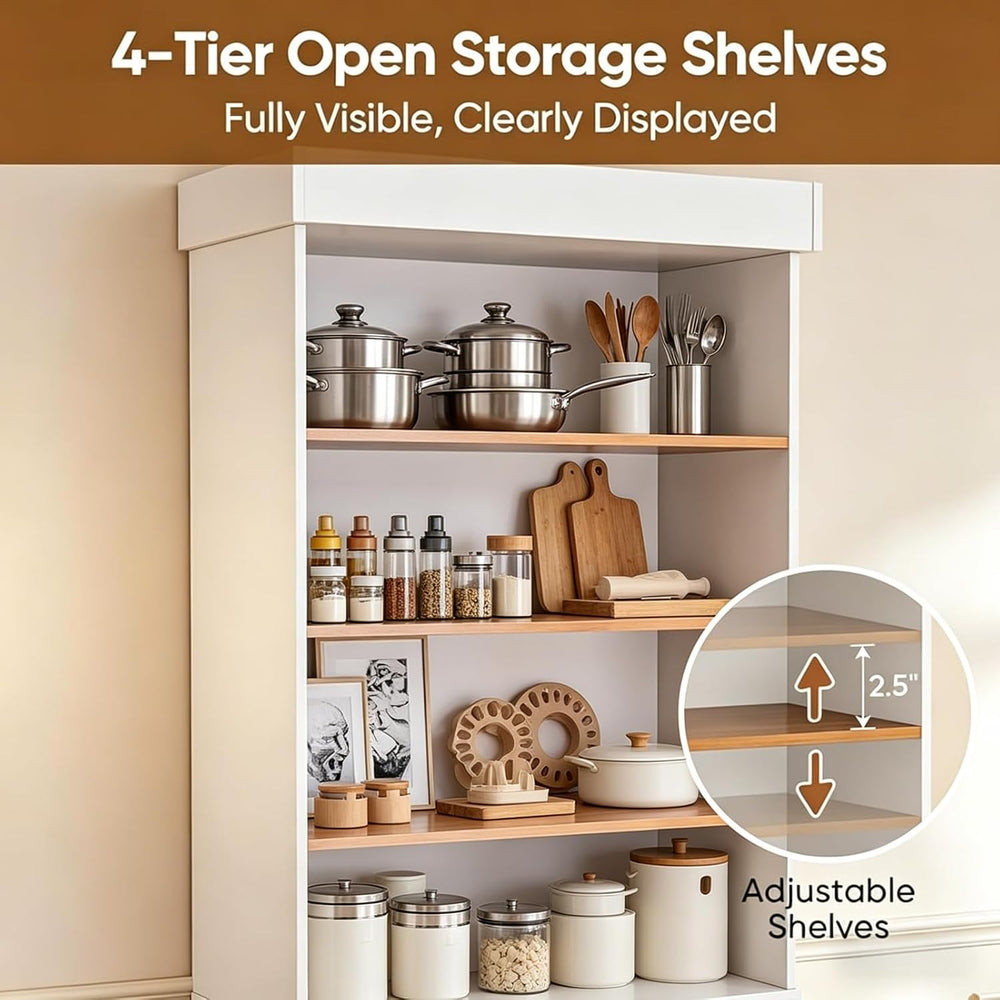 Vyre 71" Tall Farmhouse Kitchen Pantry, Large Storage Cabinets with Glas...