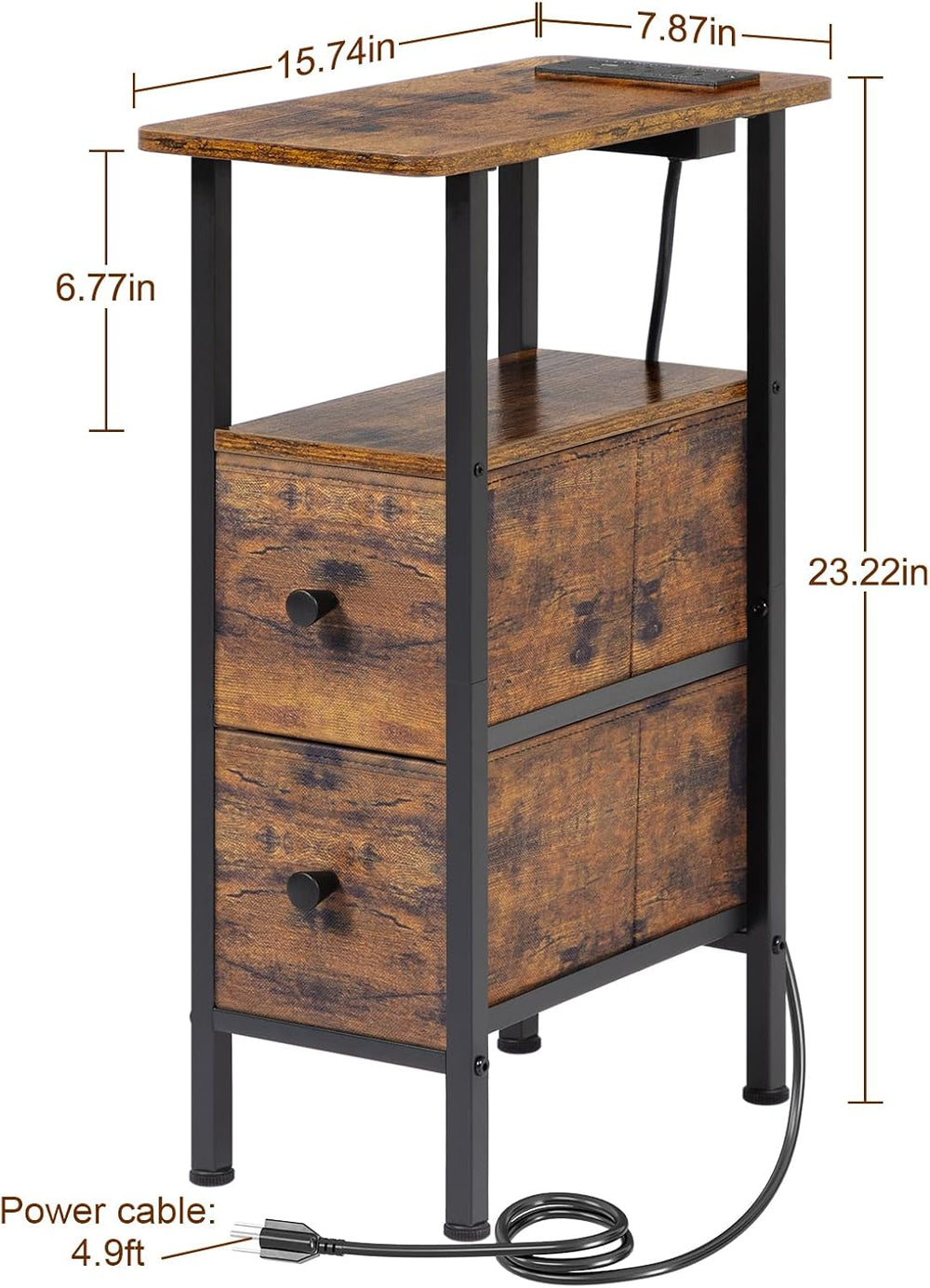 LOAKEKEL Narrow End Table Living Room with Charging Station