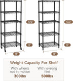 Small 5 Tier Shelves Storage Wire Shelving Unit Metal Shelf Adjustable Organizers Storage Shelving with Wheels for Bathroom Laundry Room Kitchen Pantry12”D x 18”W x 57.2”H Black