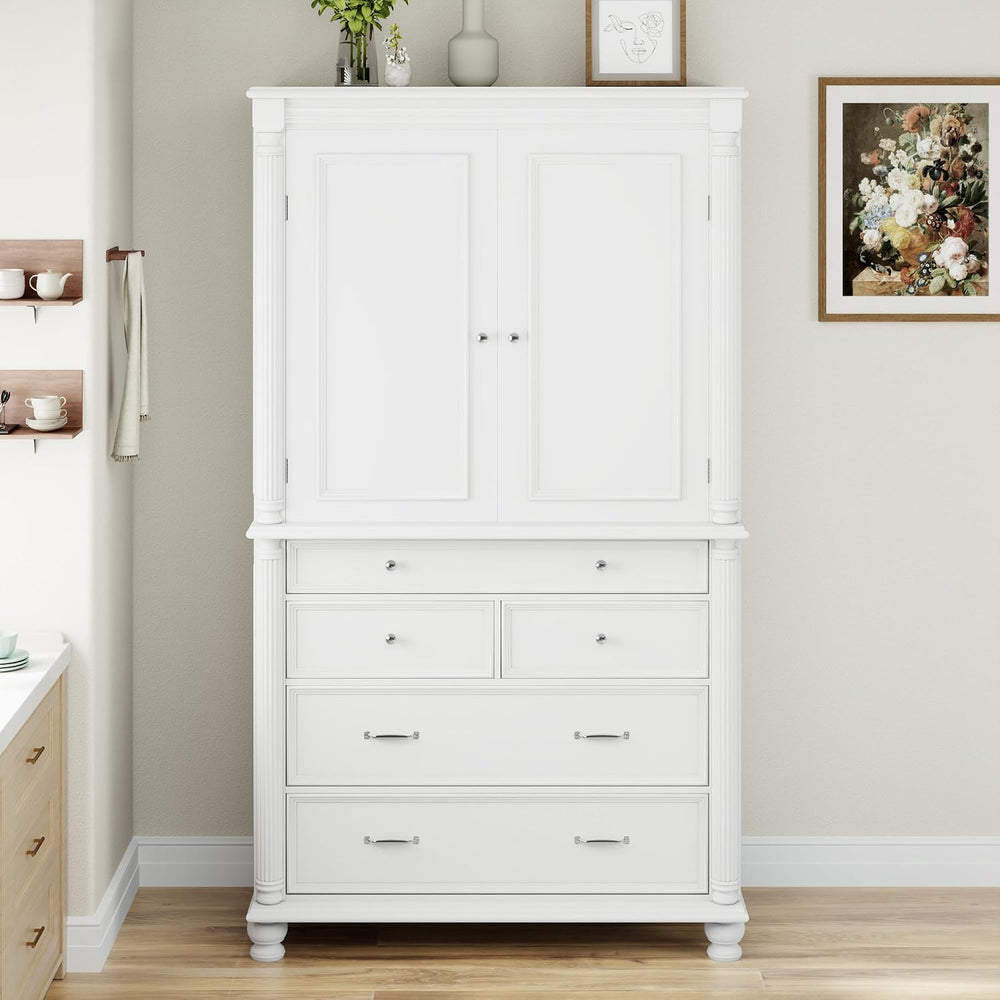Freestanding 77.3" Tall Storage Cabinet, Wooden Pantry，White | Retro Lar...