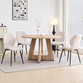 47" Round Dining Table Set for 4, Kitchen Table and Chairs | Wooden Cross Base, Boucle Fabric Chair, for Apartment