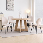 47" Round Dining Table Set for 4, Kitchen Table and Chairs | Wooden Cross Base, Boucle Fabric Chair, for Apartment