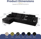 MAXYOYO 132" L Shaped Modular Sectional Sofa with Ottoman, Cloud Boneless Couch with Layered Cushion, Upholstered Sofa in a Box, Flexible Module Combination for Living Room, No Assembly, Black