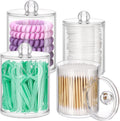 ME.FAN Qtip Holder Dispenser - 4 Pack 10oz, 12oz Clear Plastic Apothecary Jars Set - Restroom Bathroom Makeup Organizers Containers for Cotton Ball/Swab/Round Pads, Floss, Hair Ties, Bath Salt