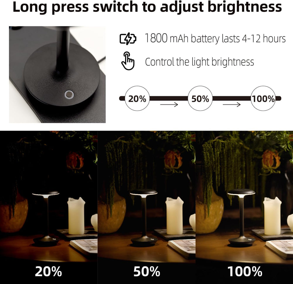 3 Pack Cordless & Waterproof Small Metal Table Lamp with All-in-One Charg...