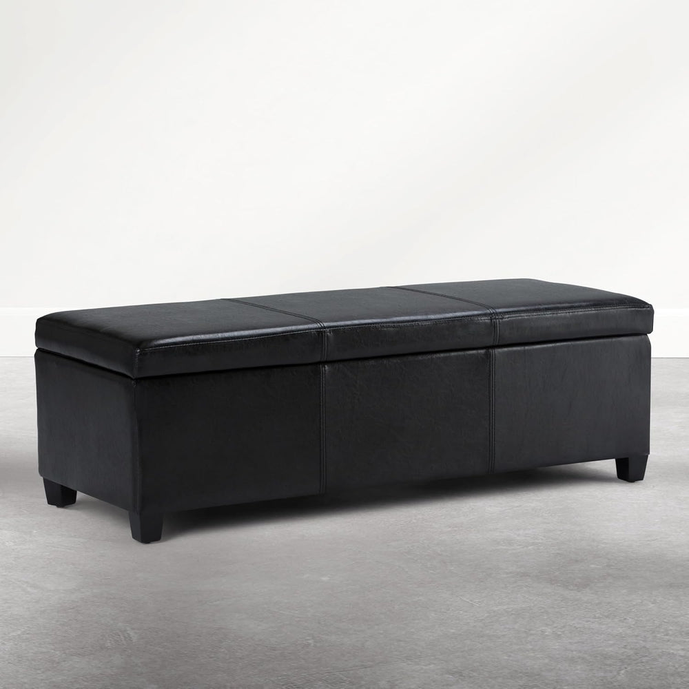 SIMPLIHOME Avalon 48" Wide Vegan Leather Ottoman in Carbon Black