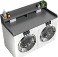 2-Tier Washer Dryer Countertop with 2.75" H Edge Rails, 58" W x 28" D Laundry Countertop for Folding Clothes, Washer and Dryer Topper with Non-Slip Pad (Gray)