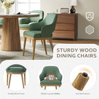 Wooden Dining Chairs Set of 6, Modern Fabric Upholstered Dining Room Chair, Kitchen Side Chairs, Farmhouse Dinner Chair with Open Back for Kitchen, Green