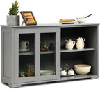 Costzon Sideboard Buffet Cabinet, Wooden Kitchen Storage Cabinet with Adjustable Shelf, Sliding Glass Doors, Accent Coffee Bar Cabinet Console Table for Living Room, Dining Room, Hallway (Grey)