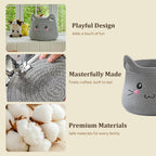 VK VK·LIVING Cat Storage Basket - Large Woven Cotton Rope Toy & Laundry Organizer with Handles for Nursery, Bedroom, Living Room, Holds Blankets, Clothes, Toys (15”D x 14”H)