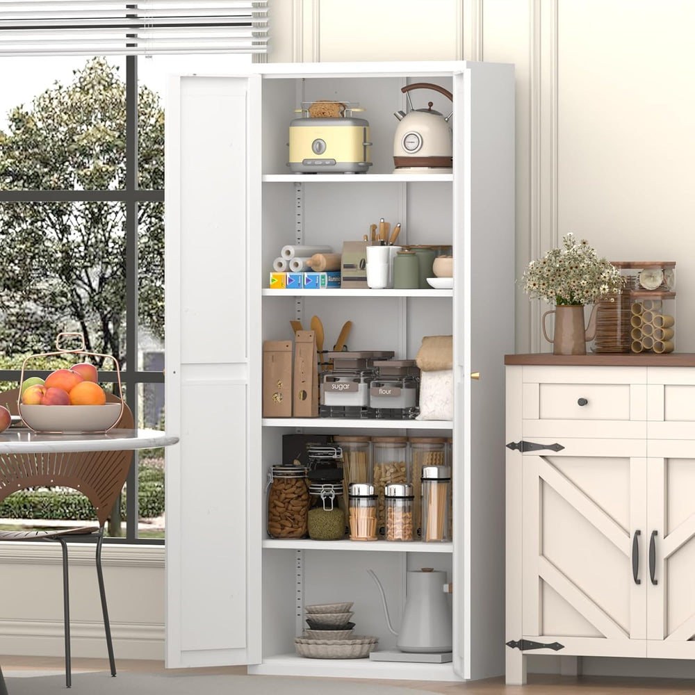 71" Tall Kitchen Pantry Storage Cabinet, 2 Doors Metal Food Pantry Cabin...