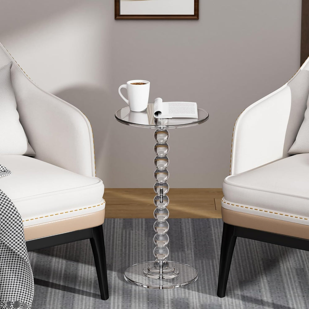 Acrylic Side Table, End Table Round Top with Solid Post for Living Room, Bedr...