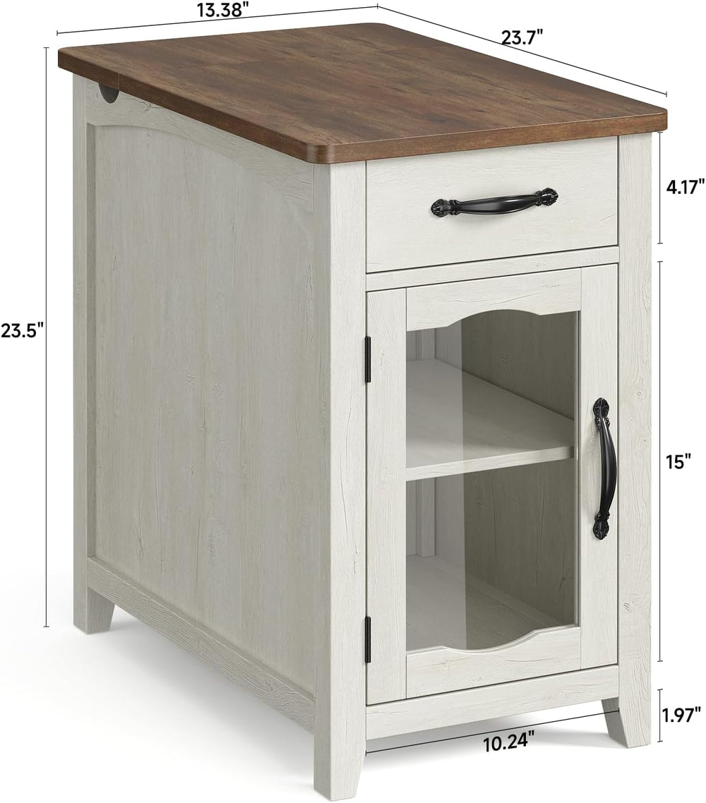 ONBRILL End Table with Charging Station, Narrow Side Table for Living Room, F...