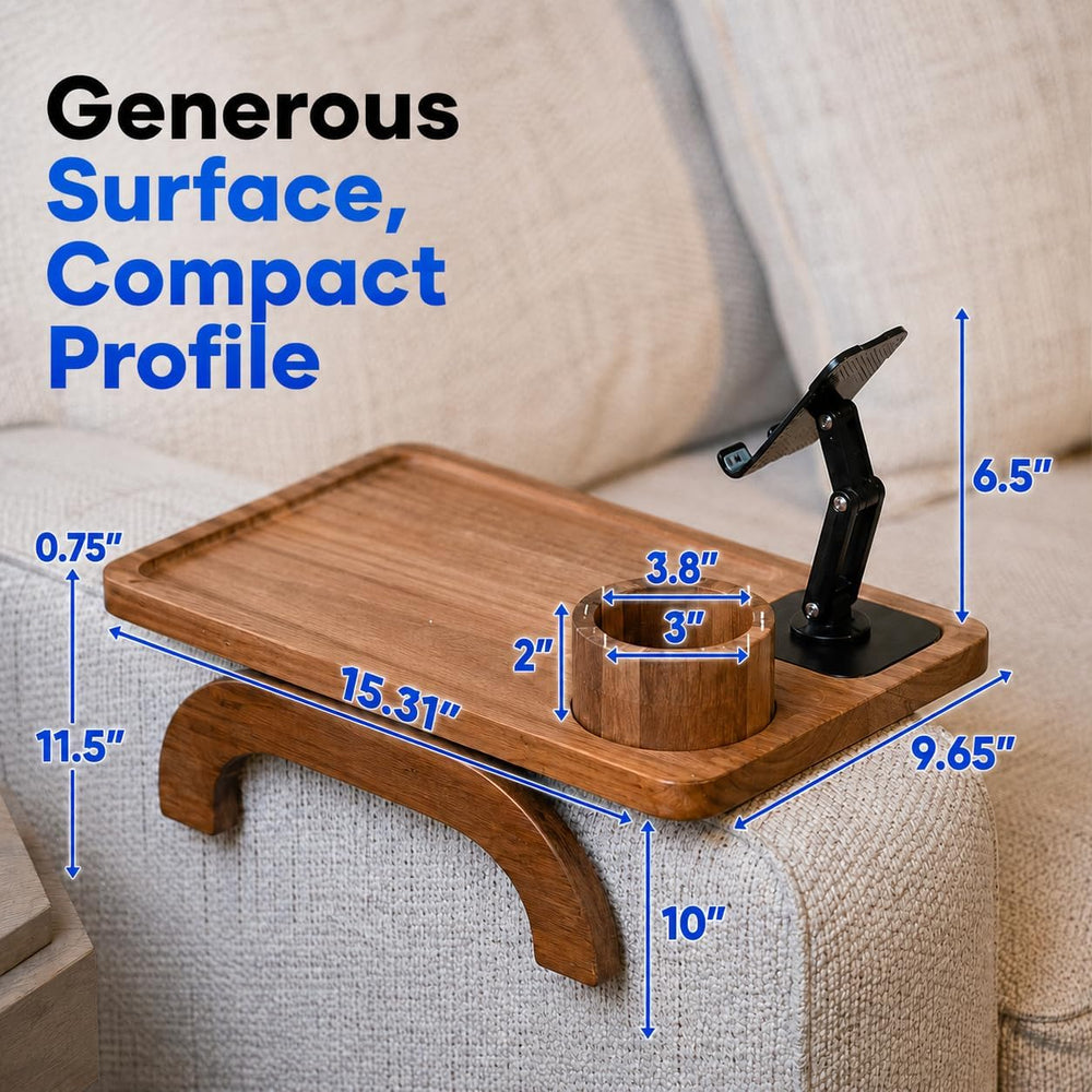 Couch Armrest Table with Cup Holder (15.31" x 9.65") - Acacia Sofa ...