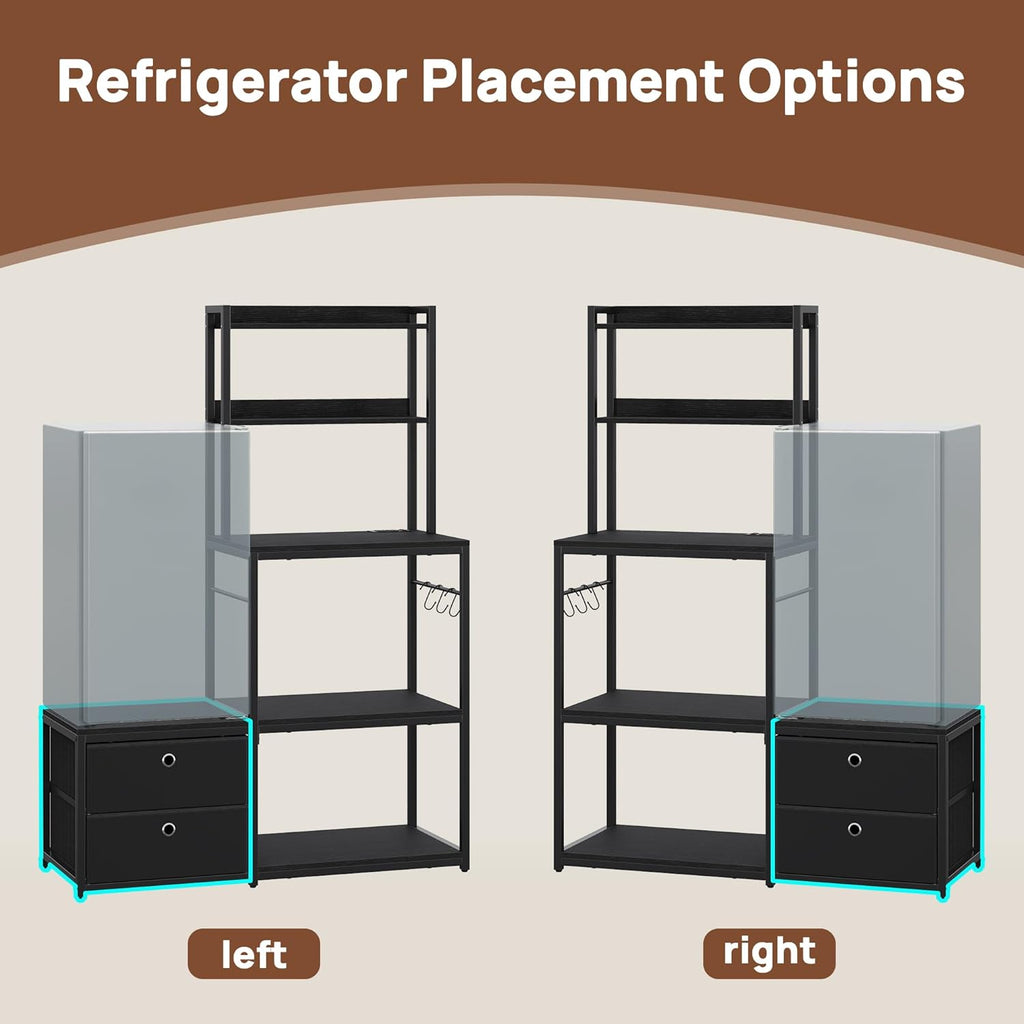 Mini Fridge Stand with Storage, Refrigerator Cabinet with Power Outlet - Multifunctional Microwave Stand, Coffee Bar Station for Dorm, Office and Kitchen, Black