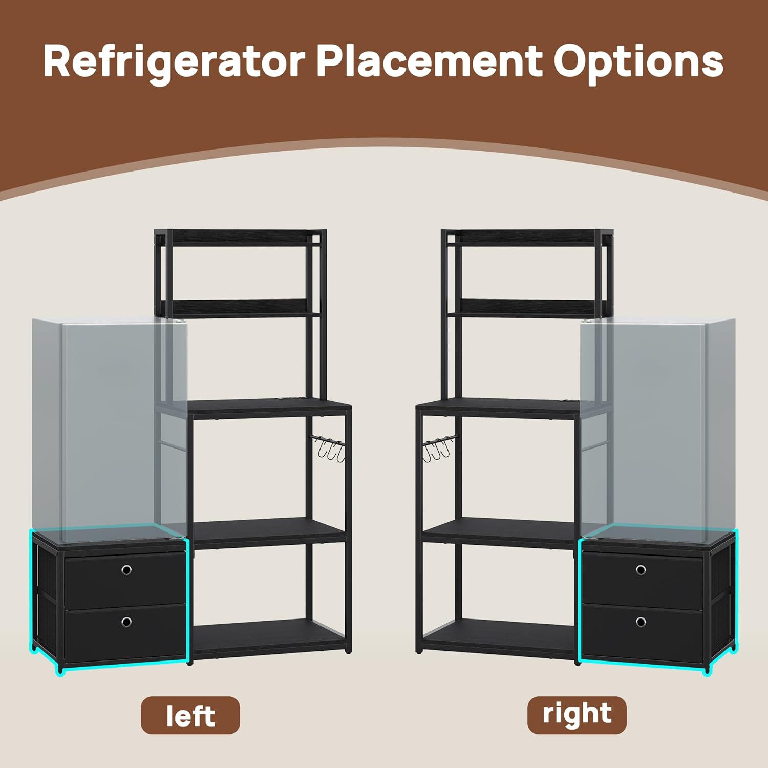 Mini Fridge Stand with Storage, Refrigerator Cabinet with Power Outlet - Multifunctional Microwave Stand, Coffee Bar Station for Dorm, Office and Kitchen, Black
